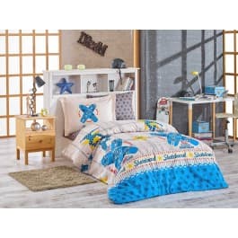 Luna Luxury Single Bed Duvet Set Blue Skateboard